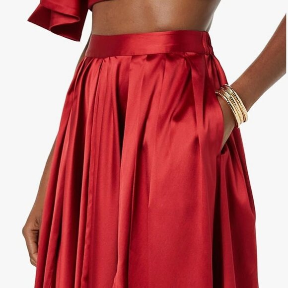 Making The Cut Skirt Jeanette's Maxi Hi Lo Pleated Skirt NWT Size XS Red Satin - Picture 3 of 13